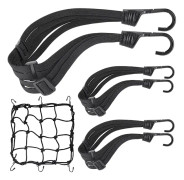 Cykelbagagelås, Cykelställband, Tunga Bungee-band med Krokar, Elastiska Band med Glidspänne, Motorcykellastnät, Elastiskt Band