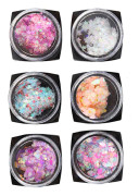 Nagelkonst Gel-paljetter Nageldekor Glittrig Pulver Gel Paillette Set Manikyrverktyg 6 Färger