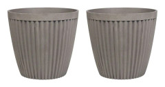 Set med 2 Krukor Taupe Stenblandning ⌀ 36 cm Massiv Runda Utomhus Väderbeständig