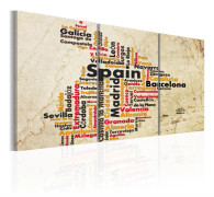Tavla Spanien Text Kartan Färger Flaggan 60x30 - Artgeist sp. z o. o.