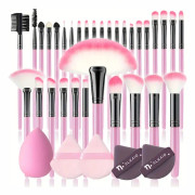 37st komplett set med triangelsammetspulverpuff och sminksvamp - perfekt för nybörjare och professionella makeupartister Rosa