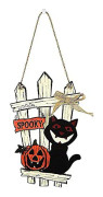 Halloween välkomstskylt Krans Dörrhängande Träpumpa Svart katt Dörrdekoration Lista för Halloweenfest Inomhus Utomhus Husdekorationer (Katt