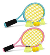 Tennisracket för barn med väska, plast-racket inklusive 4 skumbollar, 6 badmintonfjädrar för barn (över 3 år), småbarns utomhus/I