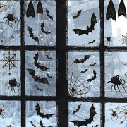 113 stycken Halloween-festdekoration svarta fladdermus spindel glasfönster dekal klistermärke för Halloween