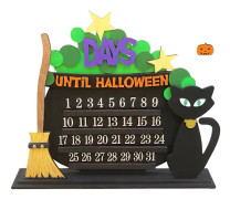 100% Ny Halloween-Adventskalender med Nedräkning DIY Rörlig Träblockkalender Advent med Svart Katt, Fladdermus, Häxor Halloween Heminredning Väggdekoration Xm