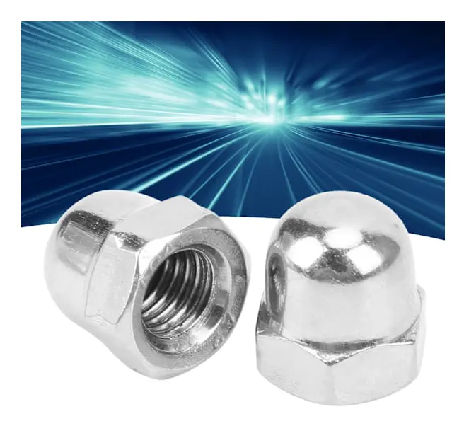 100 st Kapmuttrar Hex Acorn Rostfritt Stål Kupol Set Kit Skruvskydd M8 Silver