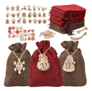 Julkalender, 24 Adventkalenderpåsar att fylla, Tygpåse för julkalender, DIY-julkalender, med 24 trätaggar, 24 klämmor och