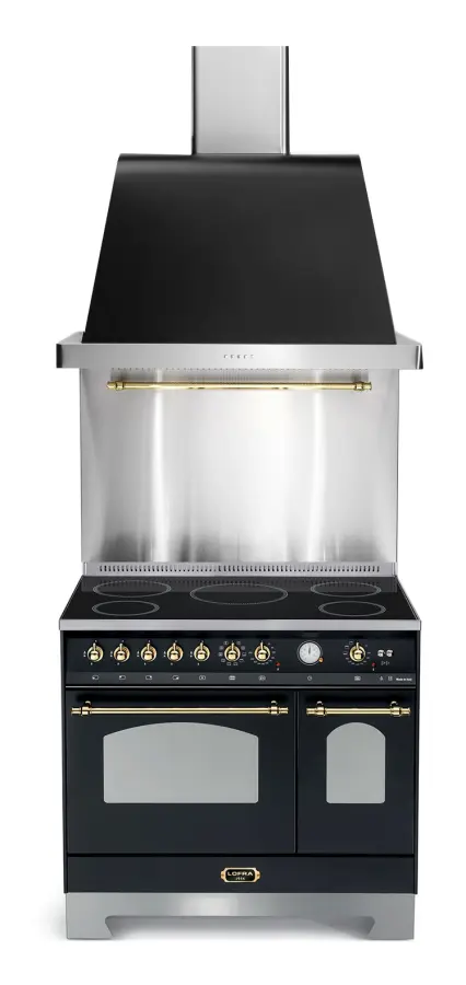 Spispaket - Lofra 90 cm Induktion 2 ugnar (spis + fläkt + stänkskydd) - Svart/Mässing