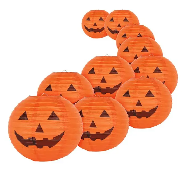 10 Tums Halloween Jack-O-Lantern Papperslyktor Pumpa Lyktor för Halloweenfest Dekoration - Pack med 10