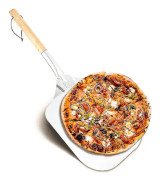 Pizza-skjutbräda, Aluminium Pizza-spade, Pizza-spade, Pizza-spade med Stor Yta, Praktiskt Trähandtag, Lätt att Förvara, Bekväm att Använda, Passar