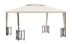 Paviljong med draperier och dubbelt tak 3x4 m gräddvit