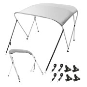 3 Båtbimini Topp, 900D polyester, vattentät, UV-skydd, inkl. förvaringspåse, 2 stödstolpar, 4 remmar, Lätt Grå