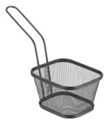 Korg för servering av friterade pommes tilltugg med handtag svart 130x115x80 mm - Hendi 425695