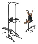 Power Tower med bänk, 10-nivåer justerbar Pull Up Bar, Dip Station & löstagbar bänk för styrketräning, 440 LBS.