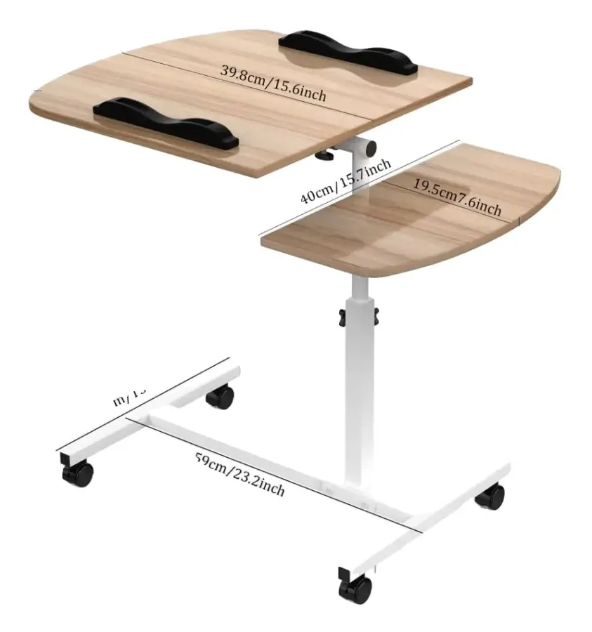 Justerbart Laptopbord, 60x40cm Bambudesign, Mobil med Hjul,B2 70x40cm