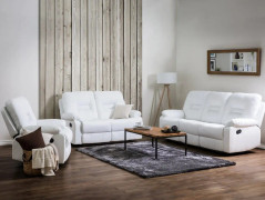 Soffgrupp 3-sits 2-sits Fåtölj Vit Konstläder Manuellt Justerbart Ryggstöd och Fotpall