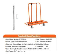 Panel Dolly, 1360 kg kapacitet, 5” universella hjul,3000 lbs