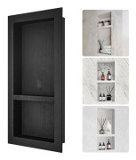 Duschnisch Klar för kakel 40,64 x 81,28 cm, Dubbelhyllplan, fyrkantiga hörn. Modern duschförvaring, svart.