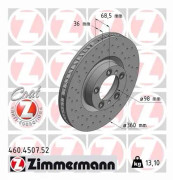 Bromsskiva Ventilerad, framaxel höger Zimmermann 460.4507.52 - porsche panamera, panamera sport turismo - OE 971 615 302 F, 971 615 302 L