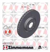 Bromsskiva Ventilerad, Framaxel Zimmermann 450.5212.52 - land rover - OE LR016176, LR098968