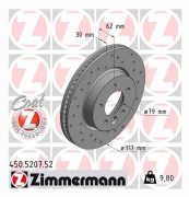 Bromsskiva Ventilerad, Framaxel Zimmermann 450.5207.52 - land rover - OE SDB 000 602, SDB 000 603, SDB 000 604