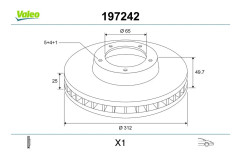 Bromsskiva Ventilerad, Framaxel Valeo 197242 - audi, cupra, seat, skoda, vw - OE 1K0615301AA, 1K0615301D, 561615301