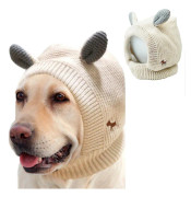 Mikasa Hund katt sticka mössa Muffs bullerskydd för ångest lättnad lugnande valp vinter varm keps beige