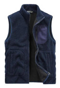 Zhuopai Mäns Vinter Utomhus Stand-Up Collar Varm Fleece Väst Mörk blå M