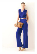 Ruili Magenta V-ringad Ärmlös Prom Cocktail Bredbent lång jumpsuit jumpsuit arbetskläder Blå S