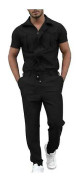 Handuo Kortärmad jumpsuit för män med dragkedja Stängning Endelad Fickoverall svart s