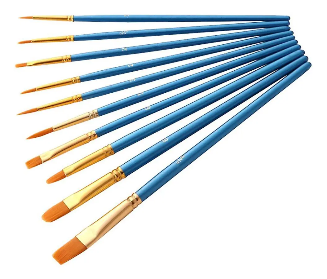 Artist Paint Brush Set 10st högkvalitativt nylonhår träblått handtag