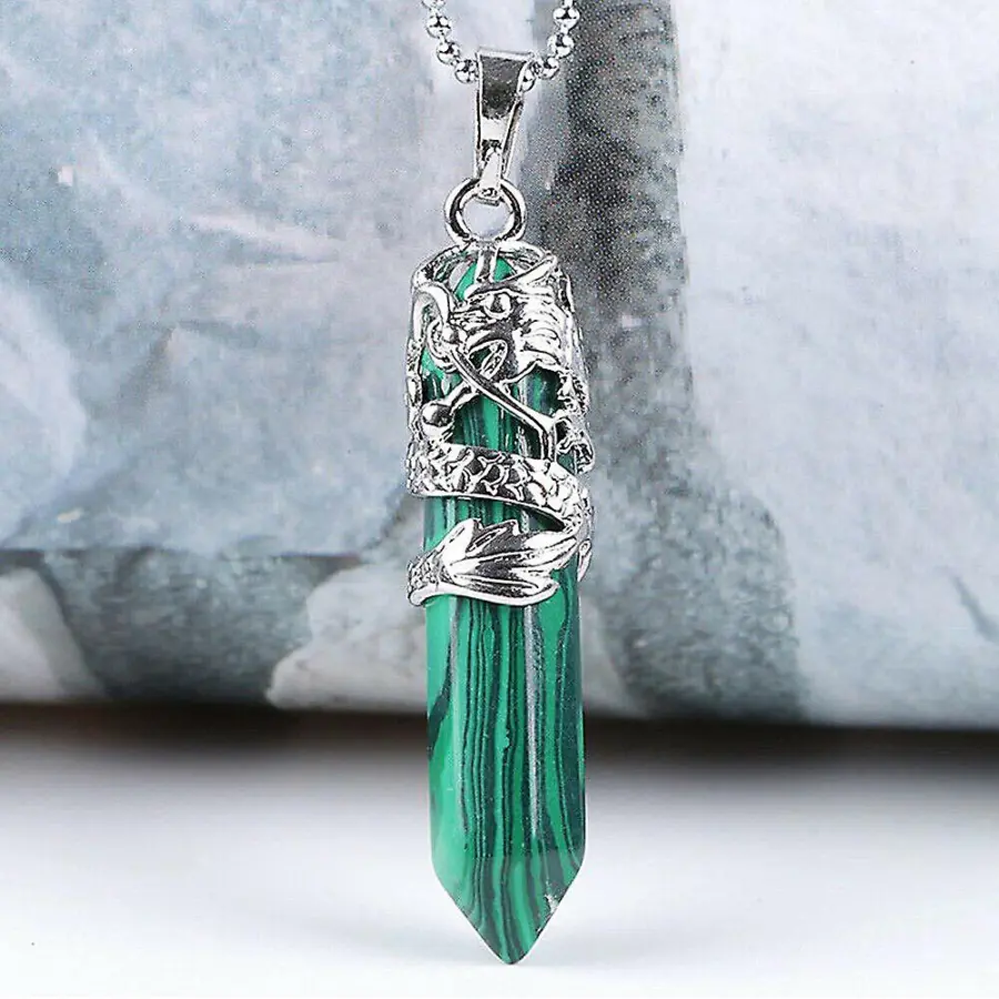 Varychmoo Hexagonal Naturlig Kvarts Crystal Chakra Healing Point Hängen Halsband Smycken Malakit