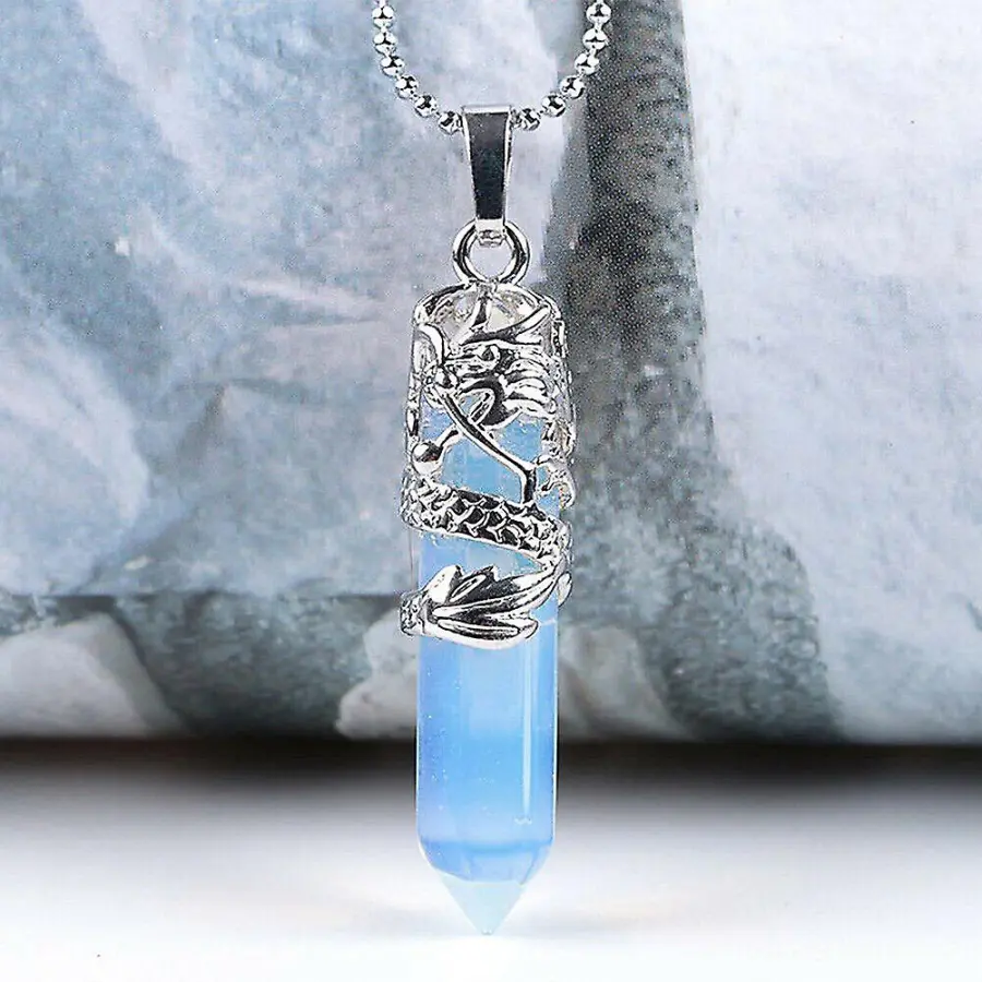 Liltop Naturlig hexagonal kvarts kristall Chakra Healing Point Hänge Dragon Decor Halsband Opal