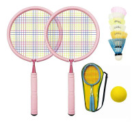 Yunshu Barn Utomhusspel Badminton Set 2 Tennisracketar med bollar rosa