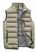 Yunshu Herrmode Utomhus Casual Stand Collar Ner Bomull Varm Väst Khaki L