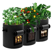 Xqday Planteringspåse, potatisplanteringspåse, trädgårdsgrönsaksväxpåse, 3 pack grow bag / ventilation tyg krukor växtväskor med handtag 7 gallon, ...