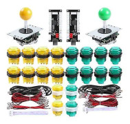 Basket arkadspel 2-spelare diy arkad joystick kit med 20 ledde arkadknappar + 2 joysticks + 2 Gult och grönt kit