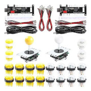 Basket arkadspel 2-spelare diy arkad joystick kit med 20 ledde arkadknappar + 2 joysticks + 2 Gult och vitt kit