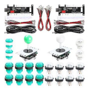 Basket arkadspel 2-spelare diy arkad joystick kit med 20 ledde arkadknappar + 2 joysticks + 2 Vitt och grönt kit