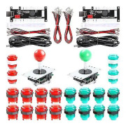 Basket arkadspel 2-spelare diy arkad joystick kit med 20 ledde arkadknappar + 2 joysticks + 2 Rött och grönt kit