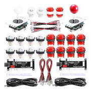 Basket arkadspel 2-spelare diy arkad joystick kit med 20 ledde arkadknappar + 2 joysticks + 2 Rött och vitt kit