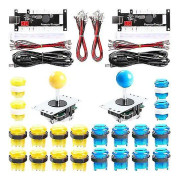 Basket arkadspel 2-spelare diy arkad joystick kit med 20 ledde arkadknappar + 2 joysticks + 2 Blått och gult kit