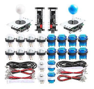 Basket arkadspel 2-spelare diy arkad joystick kit med 20 ledde arkadknappar + 2 joysticks + 2 Blått och vitt kit