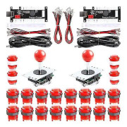 Basket arkadspel 2-spelare diy arkad joystick kit med 20 ledde arkadknappar + 2 joysticks + 2 Alla röda kit