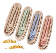 Boeyaa 3-pack Picknick Bordsbord Set Bordsgods Gaffel Sked Ätpinnar Servis Box Bärbar Återanvändbar