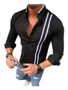Varychmoo Mäns lyxiga långärmade skjorta Casual Slim Fit Dress Shirts Toppar Svart M