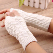 Besser Lady Vinter stickade handskar Handled Arm Hand Fingerless Vantar Vit B