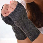 Besser Lady Vinter stickade handskar Handled Arm Hand Fingerless Vantar Mörkgrå A