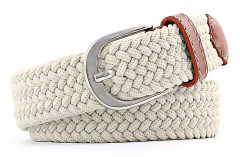 Besser Män Lady Elastiska Webbing Flätade Bälten Stretch Spänne Bälte Beige
