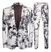 Yunshu Mens 2 stycken Kostym jacka Slim Fit Tryckt En knapp Blommig Casual Suit SVART L